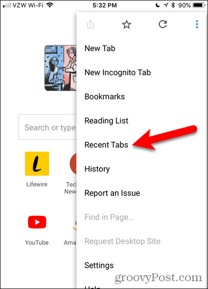 Tryk på Seneste faner i Chrome til iOS