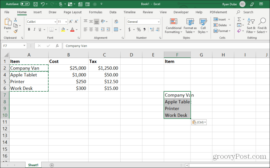 indsætte synlige celler i Excel