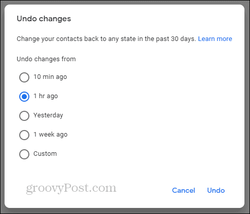 Google Kontakter Fortryd ændring af tidslinjen