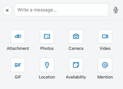 Indstillinger for LinkedIn-app til mobilapp, inklusive vedhæftet fil og GIF