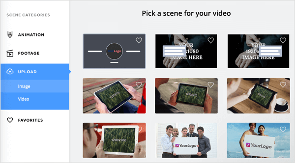 Vælg en scene til din video på fanen Biteable upload.