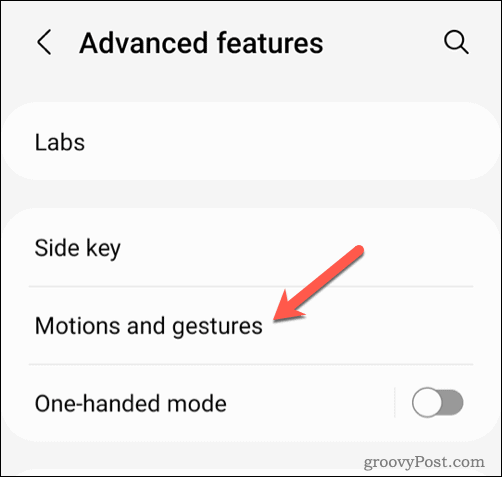 Android-menu med bevægelser og bevægelser