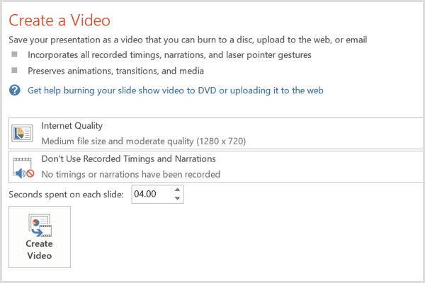 PowerPoint opretter videoindstillinger