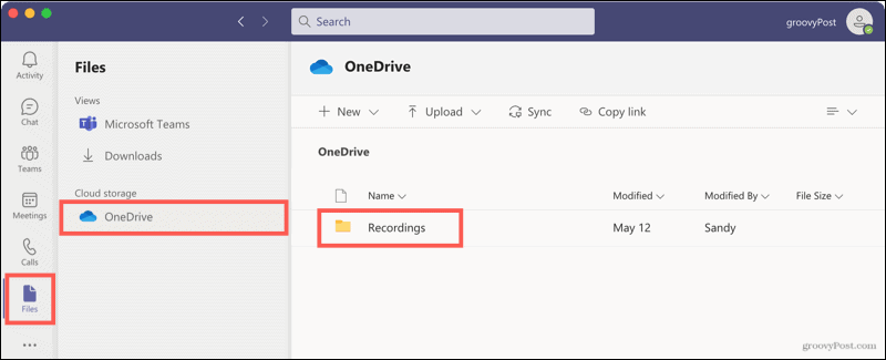 Filer, OneDrive, optagelser i hold
