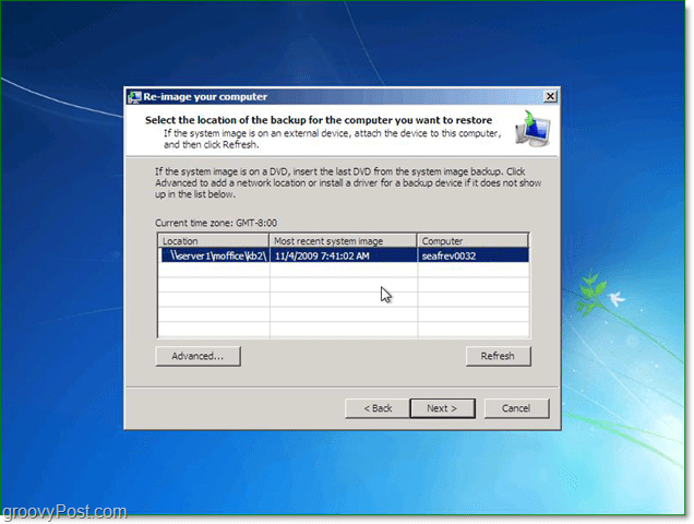 du kan bruge et systembillede fra på netværket til at gendanne Windows 7