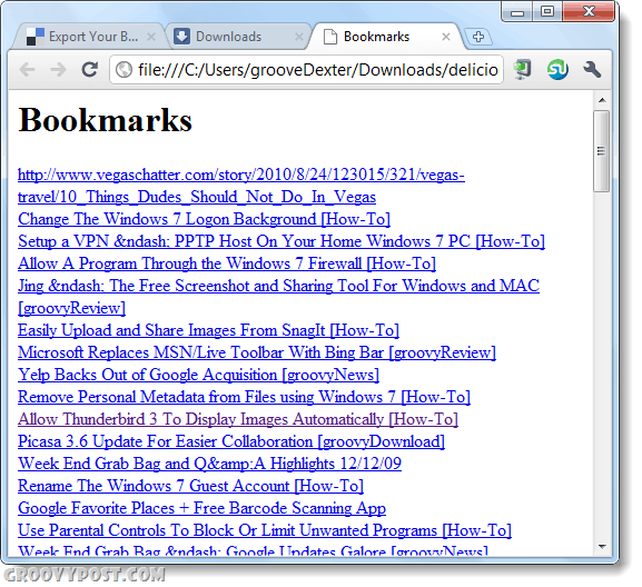 sikkerhedskopiere lækre bogmærker til HTML-fil