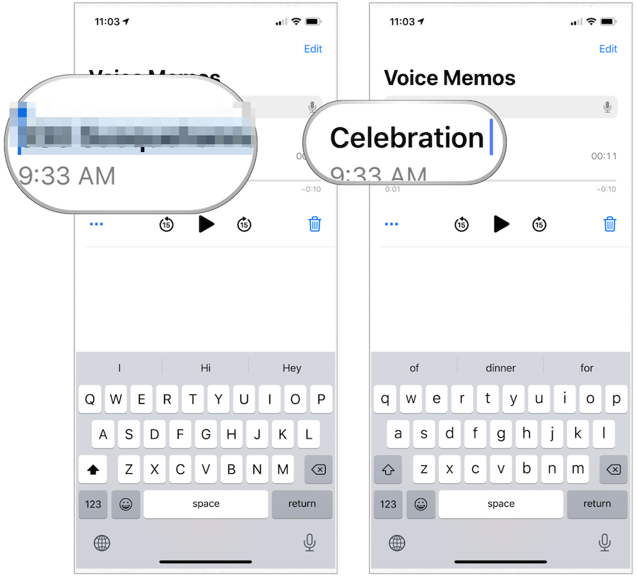 iPhone Voice Memos ændrer navn