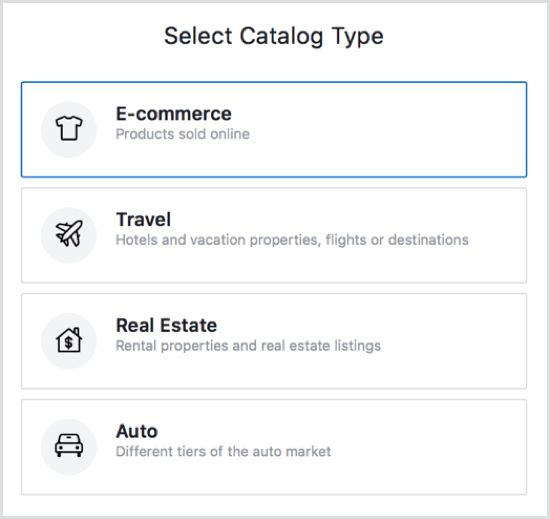 Vælg en katalogtype i Shopify.