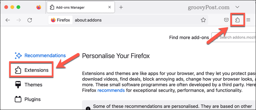 Åbn Firefox-udvidelser