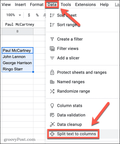 Opdeling af tekst i Google Sheets