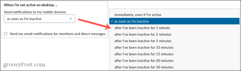 Meddelelse inaktiv timing på Slack Desktop
