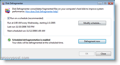 Diskdefragmentering til Windows Vista Job Scheduler