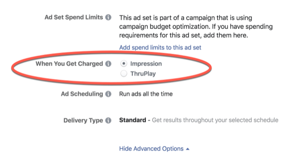 Facebook ThruPlay Optimization-afgifter.