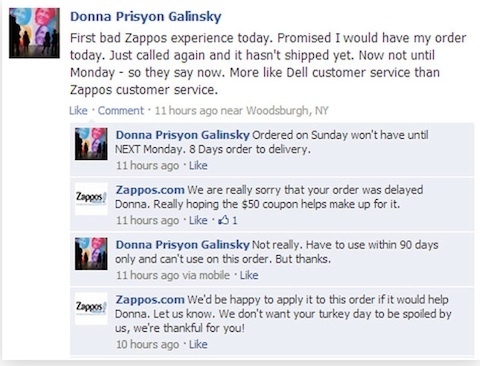 zappos kundesvar på facebook