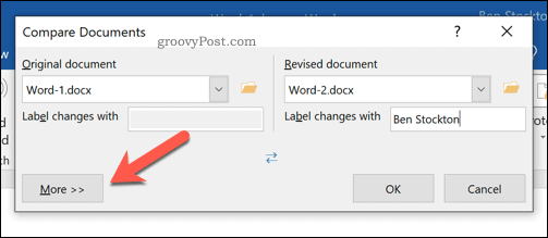 Yderligere muligheder for at sammenligne Microsoft Word-dokumenter