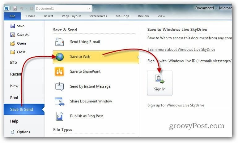 Sådan kortlægges et netværksdrev til Windows Live Skydrive ved hjælp af Office 2010