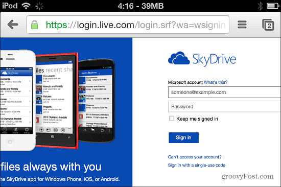Log ind på SkyDrive