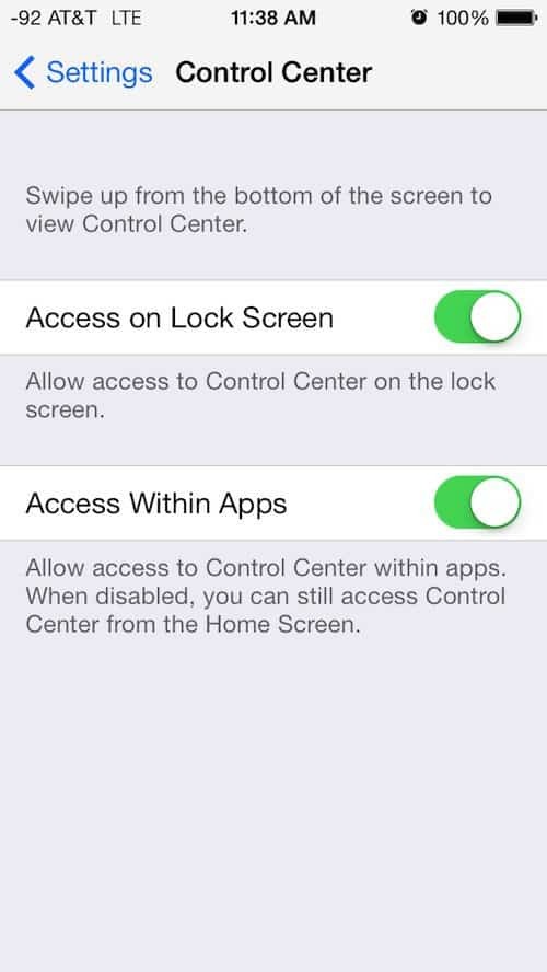 Sådan deaktiveres iOS 7 Control Center, mens du bruger apps