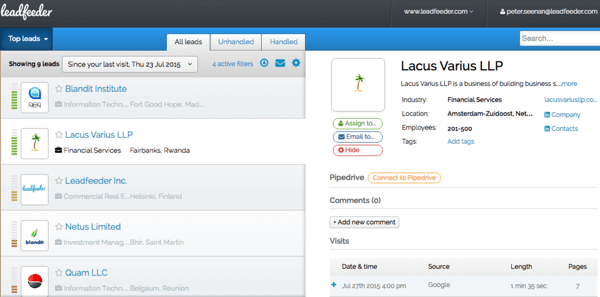 Leader bruger dine Google Analytics-data til at vise detaljer om dine besøgende på websitet.
