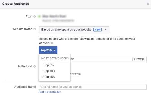 Opret et Facebook-tilpasset publikum af mennesker, der bruger mest tid på dit websted.