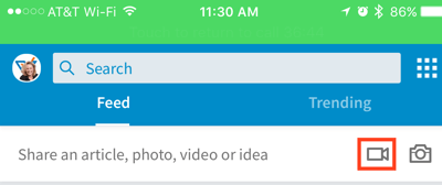 Klik på videokameraikonet for at oprette en LinkedIn-videoopdatering.