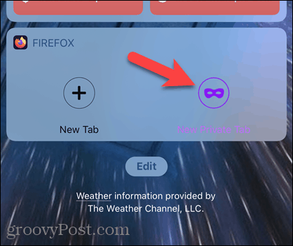 Tryk på Ny privat fane på Firefox-widget i iOS