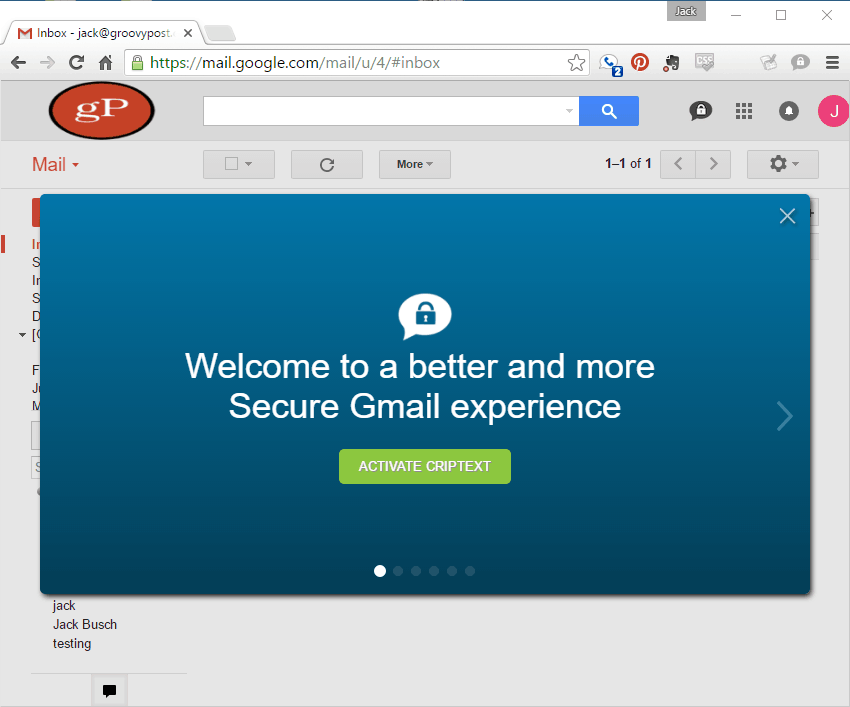 Criptext installeret i gmail
