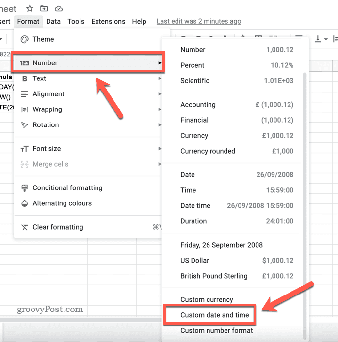 Indstil tilpasset dato- og tidsformat i Google Sheets