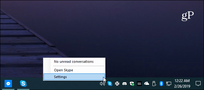 Skype-indstillinger Systembakke