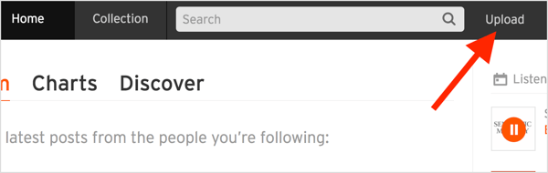 Klik på Upload-linket øverst til højre på skærmen.