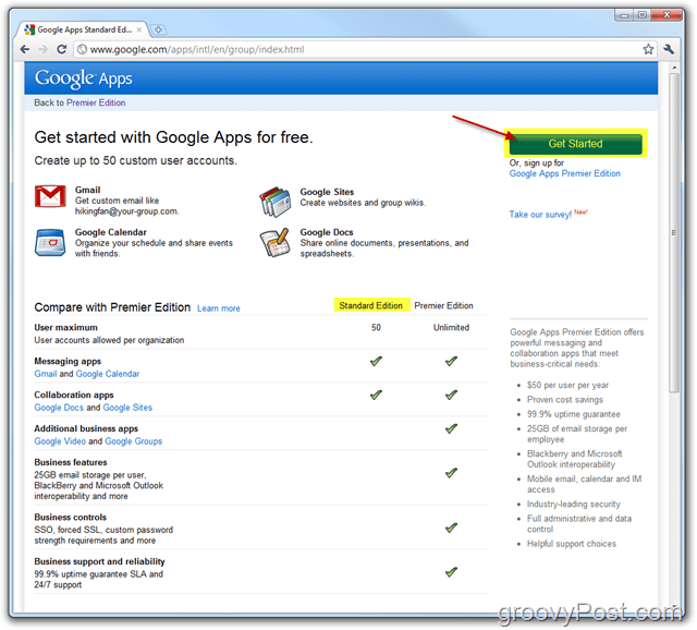 Google Apps-standardudgave-link Kom i gang