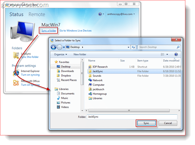 Synkronisering af en mappe med Windows Live Sync Beta