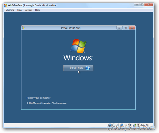 VirtualBox Windows 8 installer nu boks