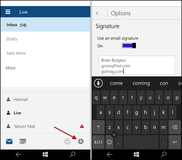 Windows 10 Mobile: Skift Outlook Mail-signatur