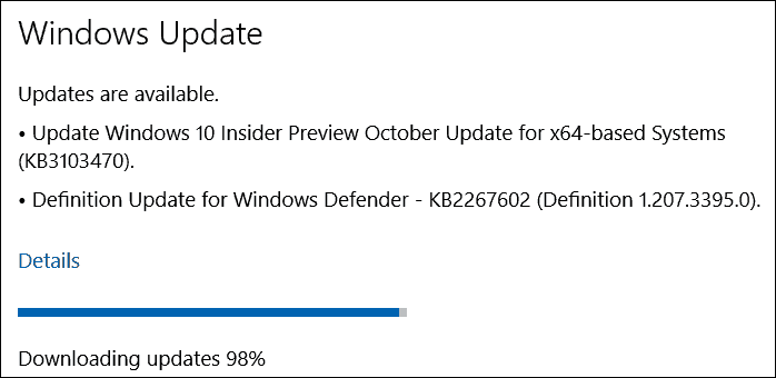 Oktober-opdatering (KB3103470) til Windows 10 Insider-forhåndsvisning
