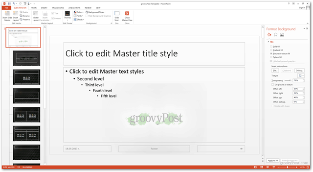 Office 2013-skabelon Opret Lav brugerdefineret design POTX Tilpas lysbilledslidesvejledning Hvordan man forskellig baggrunde