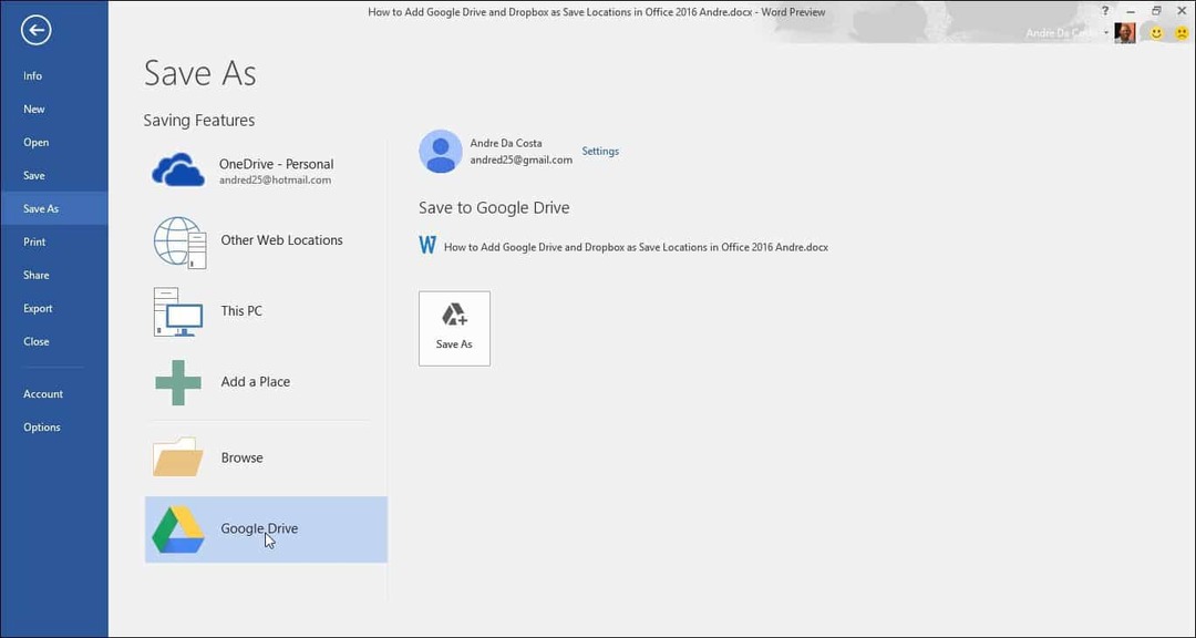 Tilføj Google Drive og Dropbox som Gem placeringer i Microsoft Office