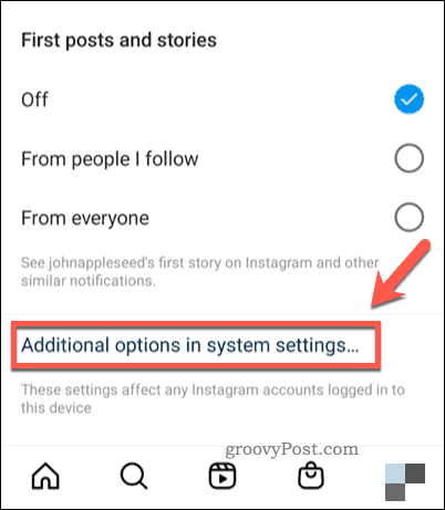 Åbn systemindstillinger for notifikationer i Instagram