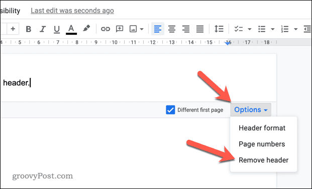 Fjernelse af et sidehoved eller en sidefod i Google Docs