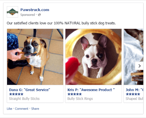 Du kan inkorporere kundeanmeldelser i dine Facebook-annoncer.