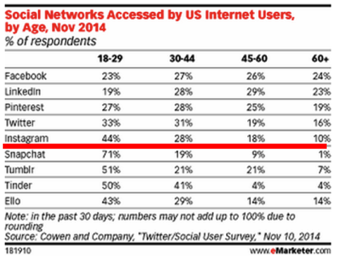 sociale netværk, der er adgang til af amerikanske brugere efter emarketer efter alder 2014