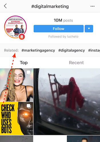 søgeresultater til Instagram-hashtag