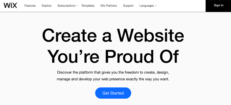 Wix.com-overskrift 'Opret et websted, du er stolt af'