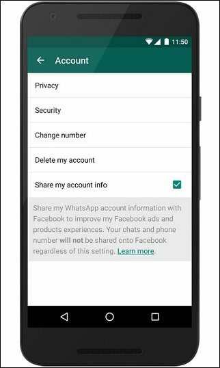 Undgå, at WhatsApp deler kontaktdata med Facebook