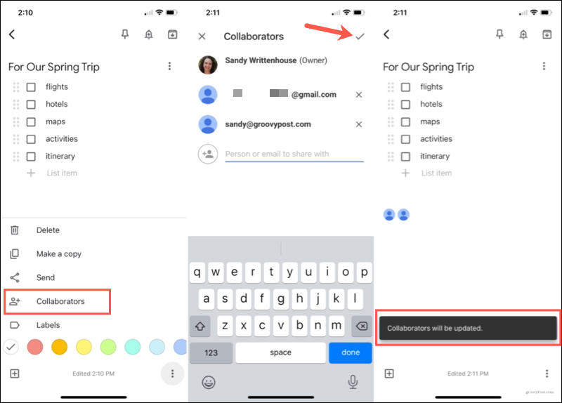 Tilføj en samarbejdspartner for at dele noter i Google Keep Mobile