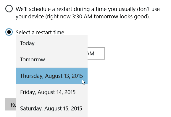 Planlæg genstartdag Windows 10