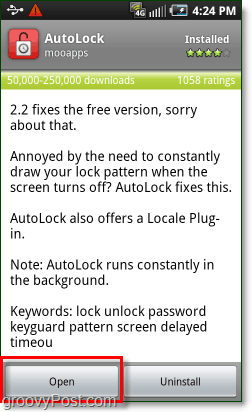 åbn appen Android autolock