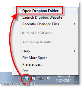 åbn min dropbox-mappe windows 7