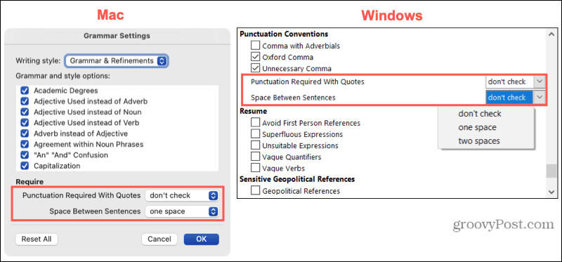 Tegnsætningsindstillinger på Mac og Windows