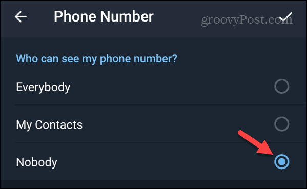 Ingen kan se mit telefonnummer på Telegram på Android